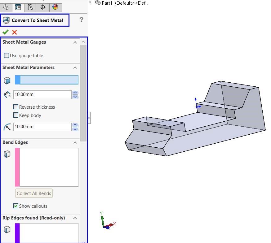 دستور Convert To Sheet Metal و بخش تنظیمات آن